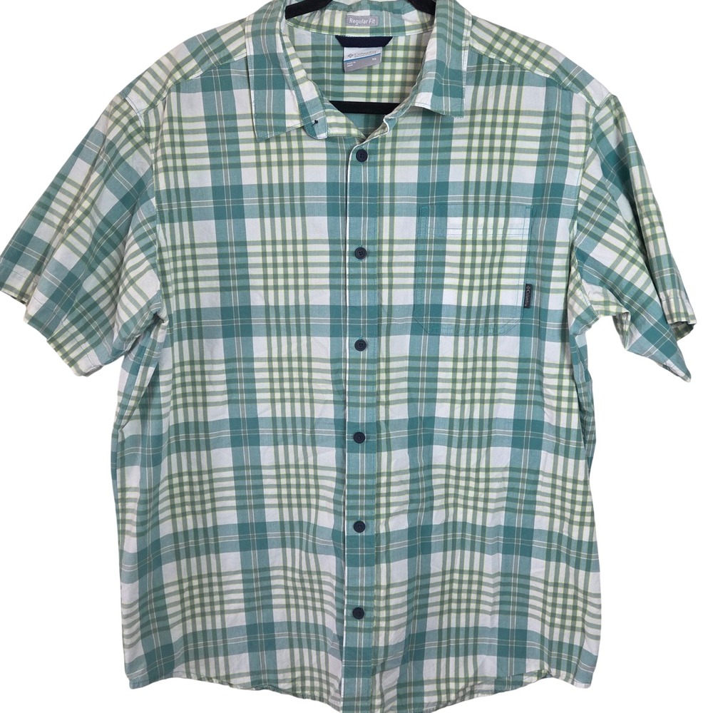 Columbia Mens Button Up Shirt XL Short Sleeve Plaid Outdoor Fishing‎ Hiking